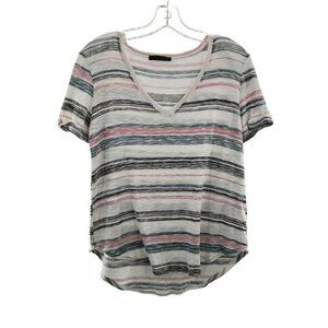 Final Touch Women's V-Neck Short Sleeve Multicolored Striped Top Size Small